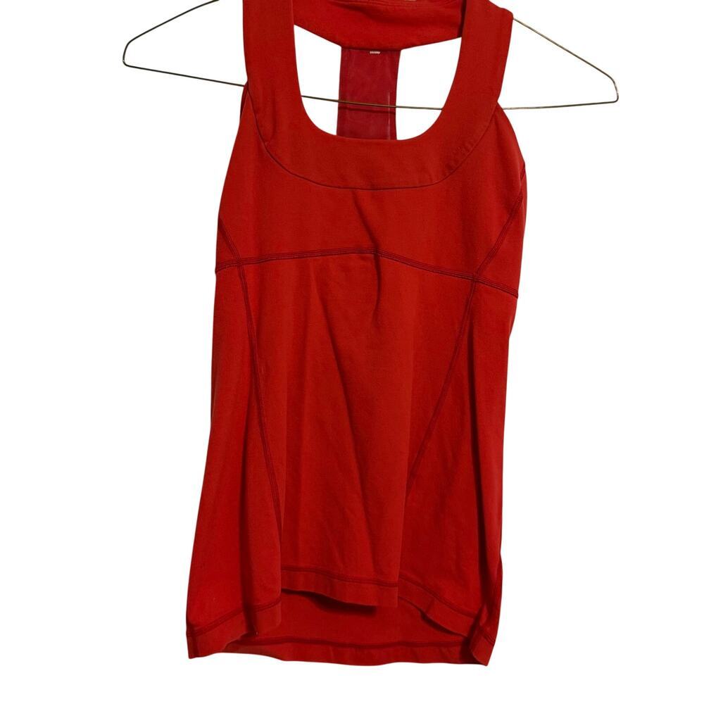 Lululemon bright red scoop neck flattering tank top w built in bra no pads sz 8